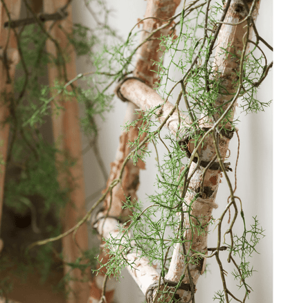 Artificial Rattan Vine; RusticReach, green wispy foliage on light-brown branches, 55-inch long on Tampa Home & Garden Store
