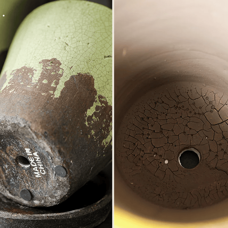 Weathered Heritage flower pot with saucer, green crackled glaze and rustic finish, RusticReach on Tampa Home & Garden Store