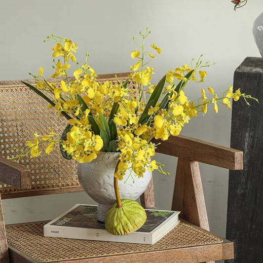 RusticReach Wendy's Dancing Lady Orchid Stem yellow orchids in a gray vase 20.5in tall on Tampa Home & Garden Store