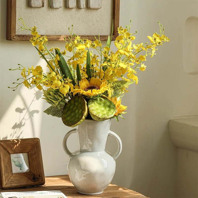 Wendy's Dancing Lady Orchid Stem 20.5in yellow arrangement in a gray ceramic vase on Tampa Home & Garden Store
