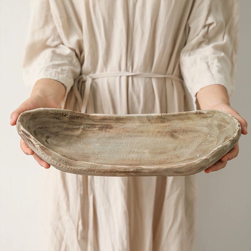 Wooden boat-shaped fruit platter, retro style by RusticReach in weathered gray on Tampa Home & Garden Store
