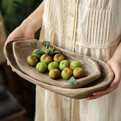 Retro Wooden Boat-Shaped Fruit Platter by RusticReach, natural wood finish, two nested boats on Tampa Home & Garden Store