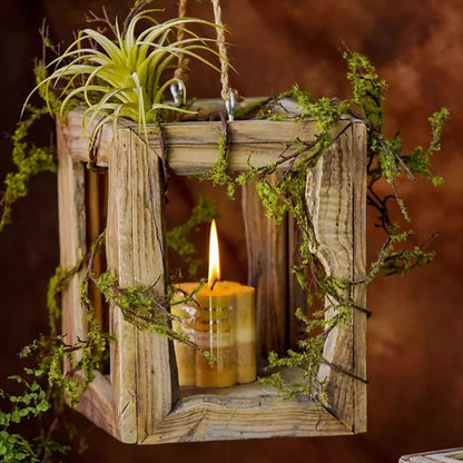 Farmhouse wooden lantern with rope hanger for hanging or tabletop use on Tampa Home & Garden Store
