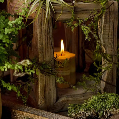 Farmhouse wooden lantern candle holder, rustic finish, for hanging or tabletop use on Tampa Home & Garden Store