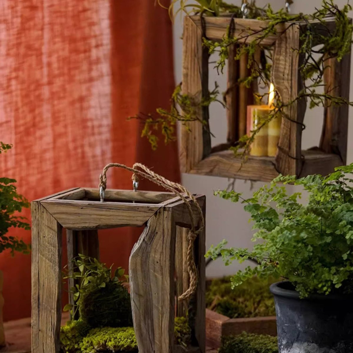 Farmhouse Wooden Lanterns by RusticReach, two wood candle holders for hanging or tabletop on Tampa Home & Garden Store