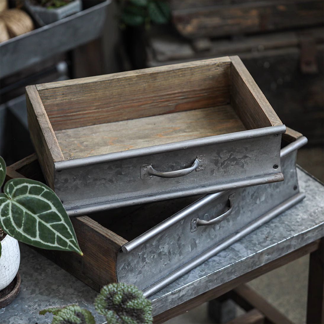 RusticReach wood and metal garden tray planter pair with frame on Tampa Home & Garden Store on Tampa Home & Garden Store