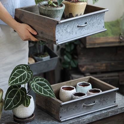 Rustic Wood and Metal Garden Tray Planter by RusticReach with two trays and galvanized metal on Tampa Home & Garden Store