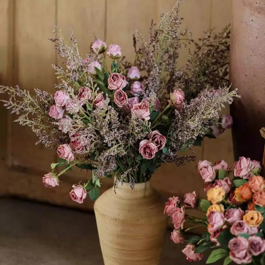 Wild Lavender Stem 29.1in artificial bouquet with pink roses in a beige vase RusticReach on Tampa Home & Garden Store