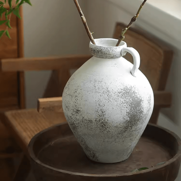 Watertight one-handle pottery vase in white glaze with gray speckling by RusticReach on Tampa Home & Garden Store