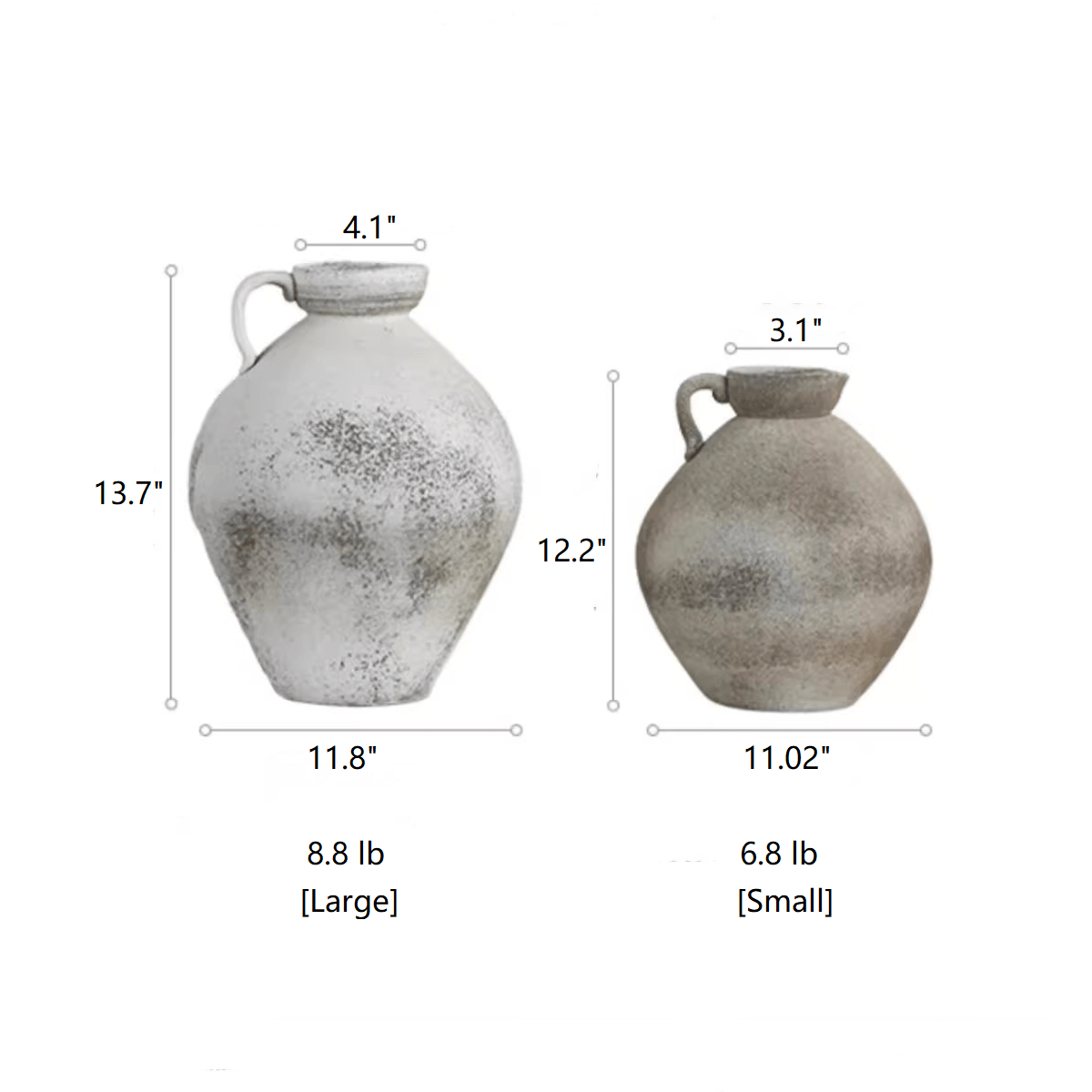 RusticReach Watertight One Handle Vase set: large vase 13.7 in, small tan vase 12.2 in on Tampa Home & Garden Store