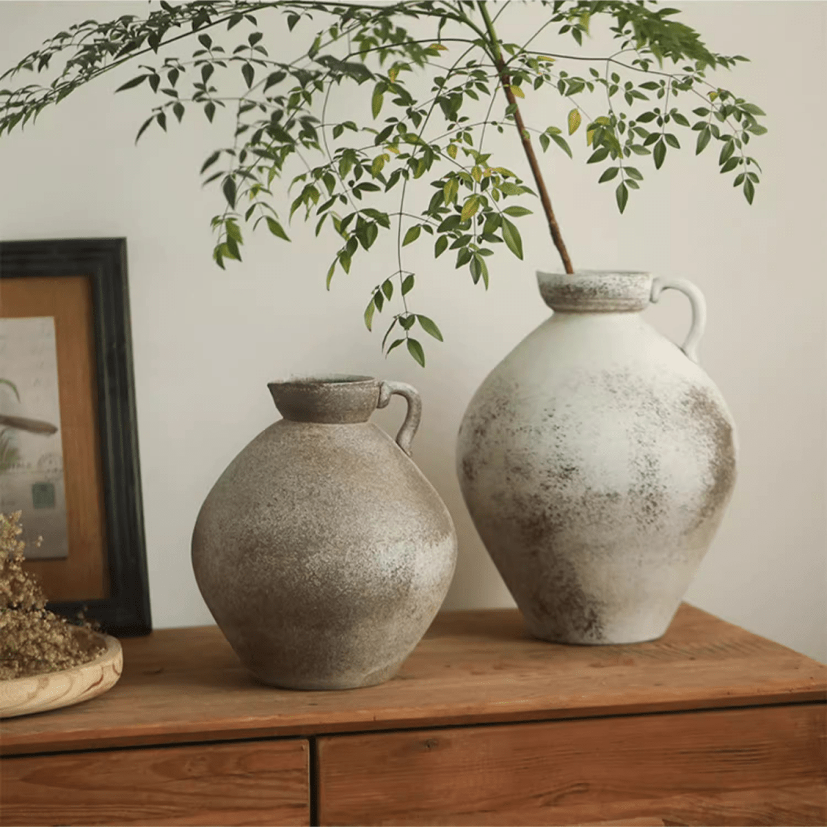 Watertight One Handle Pottery Vase set by RusticReach: two speckled ceramic vases on Tampa Home & Garden Store