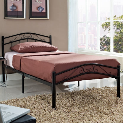 Cama de plataforma de metal negra tamaño individual con cabecero y piecero