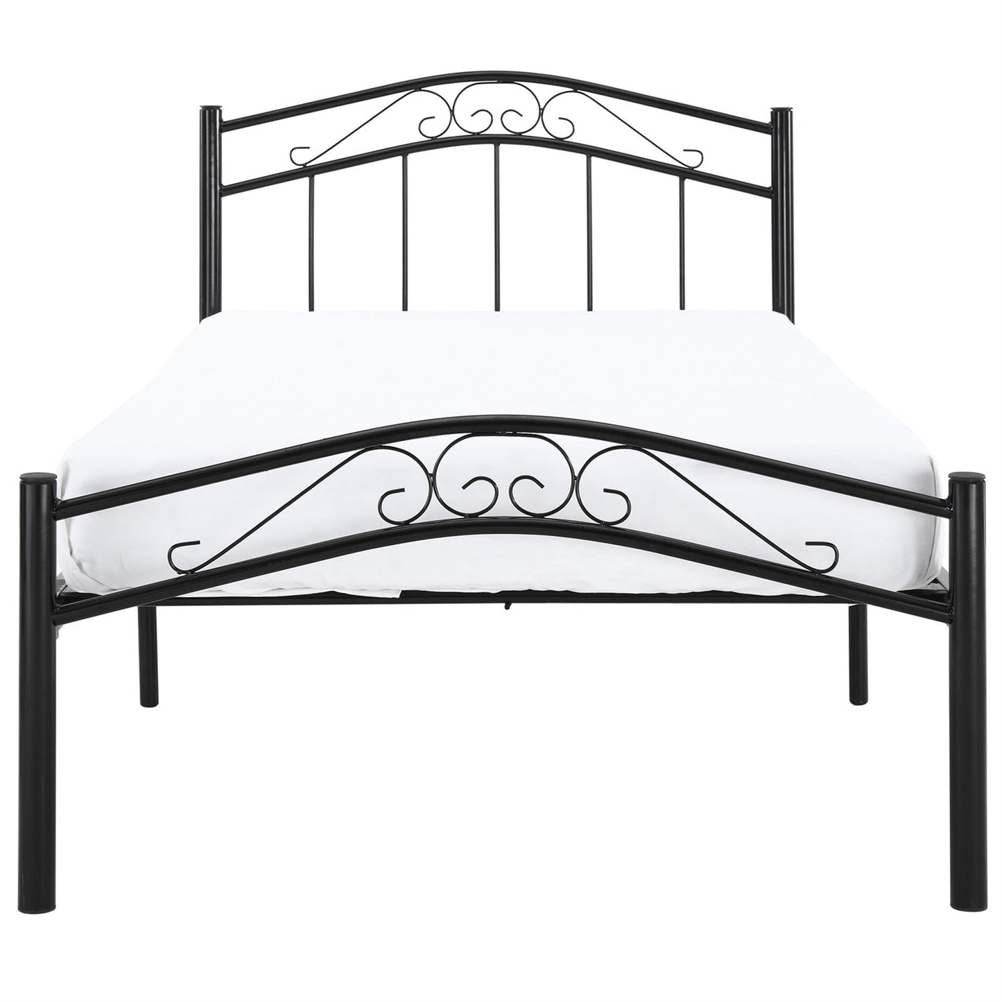 Cama de plataforma de metal negra tamaño individual con cabecero y piecero