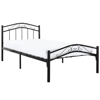 Cama de plataforma de metal negra tamaño individual con cabecero y piecero