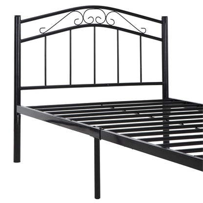 Cama de plataforma de metal negra tamaño individual con cabecero y piecero