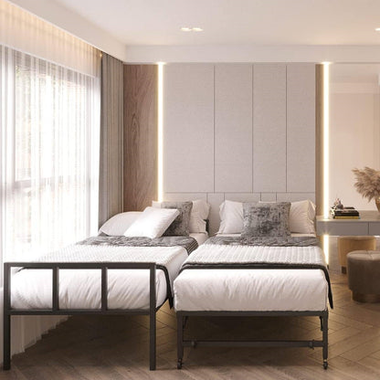 Armazón de cama de día individual de metal negro de alta resistencia con cama nido desplegable con ruedas