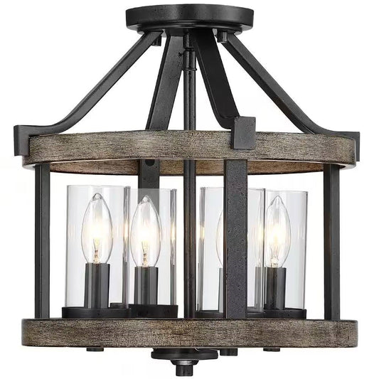 Round 4-Light 12.5-inch Metal Wood Farmhouse Ceiling Lamp - Semi-Flush Mount - Tampa Home & Garden Store