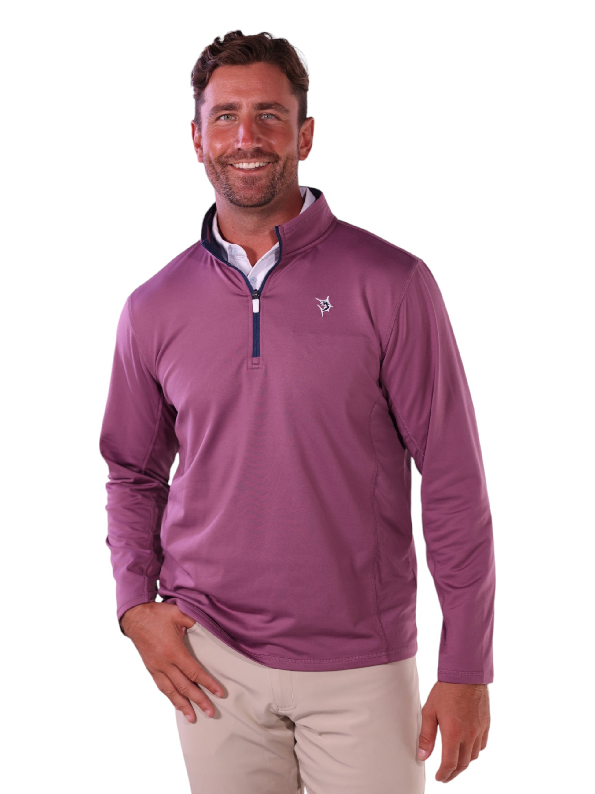 Montauk Quarter Zip Midweight Comfort from White Water Life in plum zip-neck knit top on Tampa Home & Garden Store