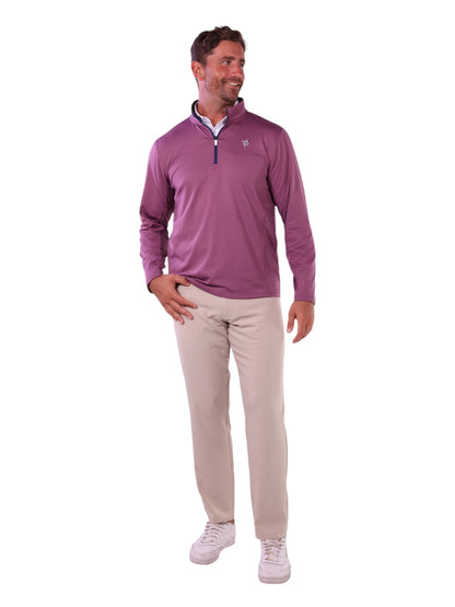 Montauk Quarter Zip Midweight Comfort pullover mauve long-sleeve top by White Water Life with navy zip on Tampa Home & Garden Store