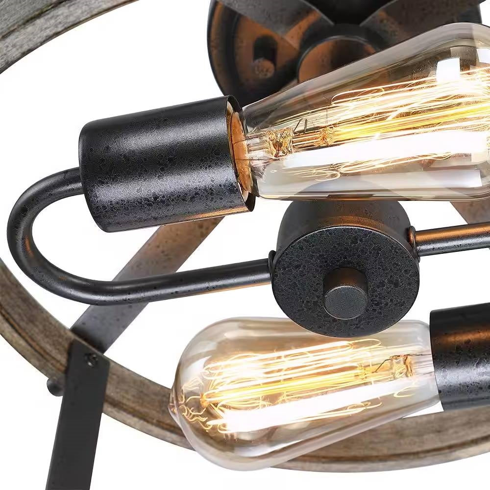 Lámpara de techo semienrasada de 2 luces, estilo rústico, de metal y madera, de 33 cm