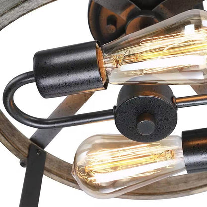 Lámpara de techo semienrasada de 2 luces, estilo rústico, de metal y madera, de 33 cm