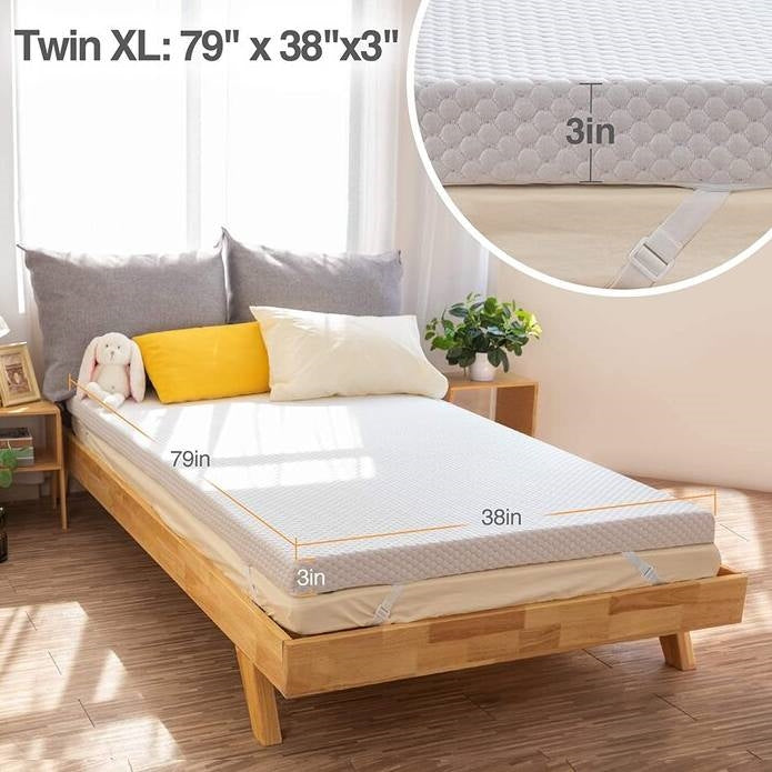 Cubrecama de espuma viscoelástica de 3 pulgadas Twin XL con funda extraíble tipo cajón deflectora