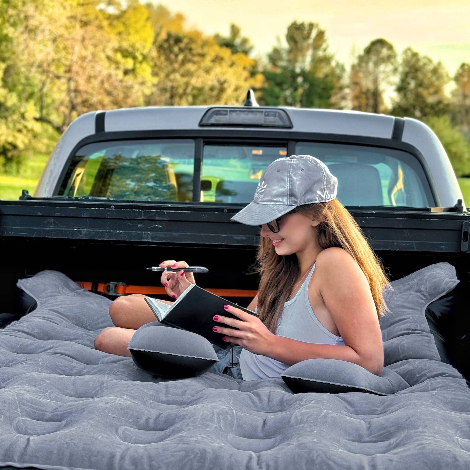 DikaSun 5.5-5.8ft auto inflate truck bed air mattress in gray quilted fabric for pickups on Tampa Home & Garden Store