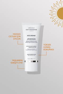 Sunscreen tube Esthederm for sensitive skin, white container with silver band, water-resistant SPF on Tampa Home & Garden Store