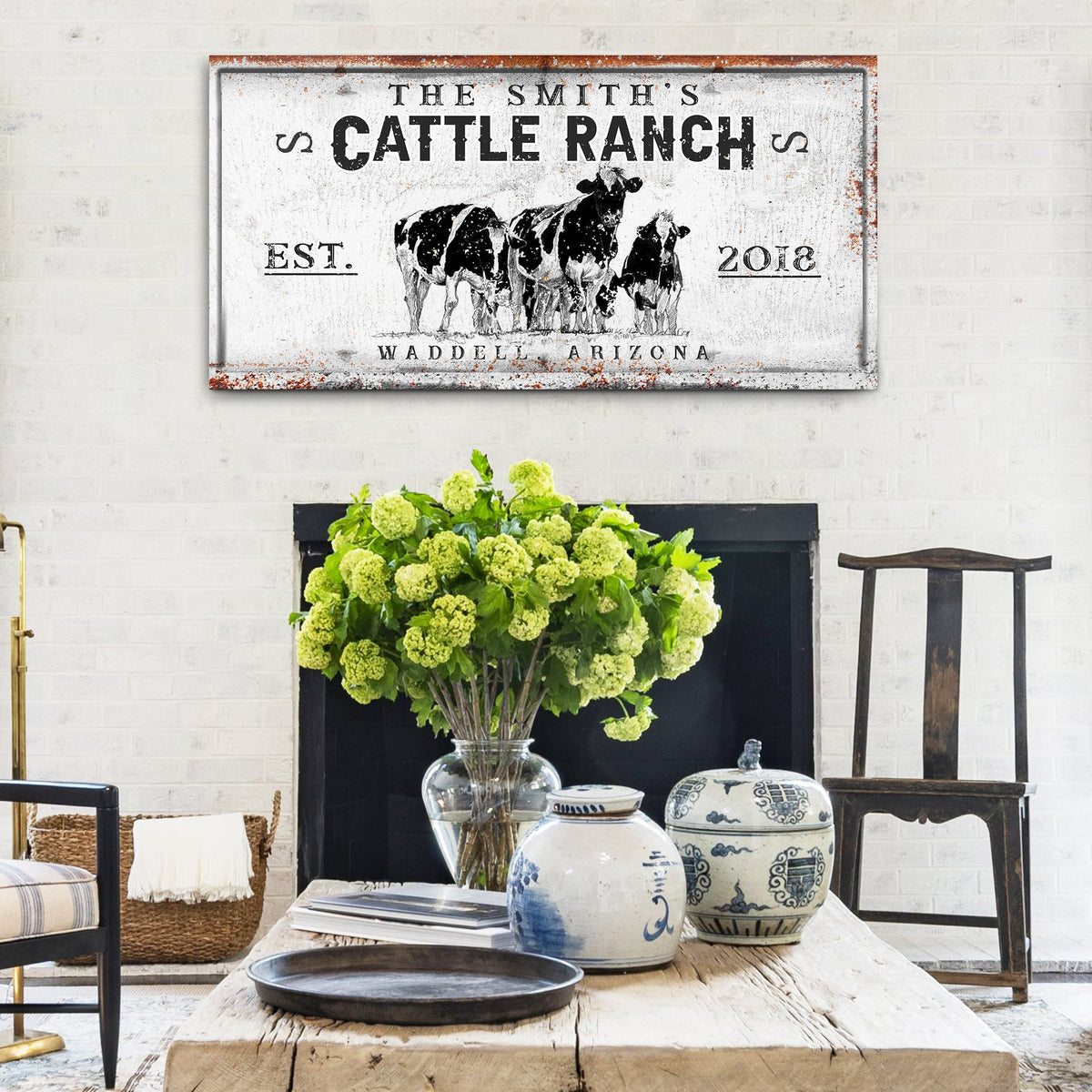 Branded Cattle Ranch Sign V canvas crafting art by Tailored Canvases, rustic white with cattle on Tampa Home & Garden Store
