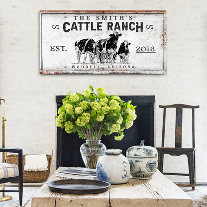 Branded Cattle Ranch Sign V canvas crafting art by Tailored Canvases, rustic white with cattle on Tampa Home & Garden Store