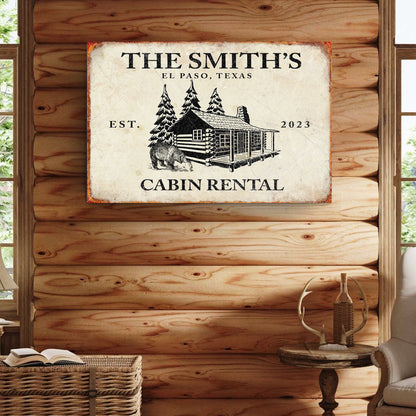 Bear Cabin Sign II canvas crafting print with rustic log cabin scene on Tampa Home & Garden Store