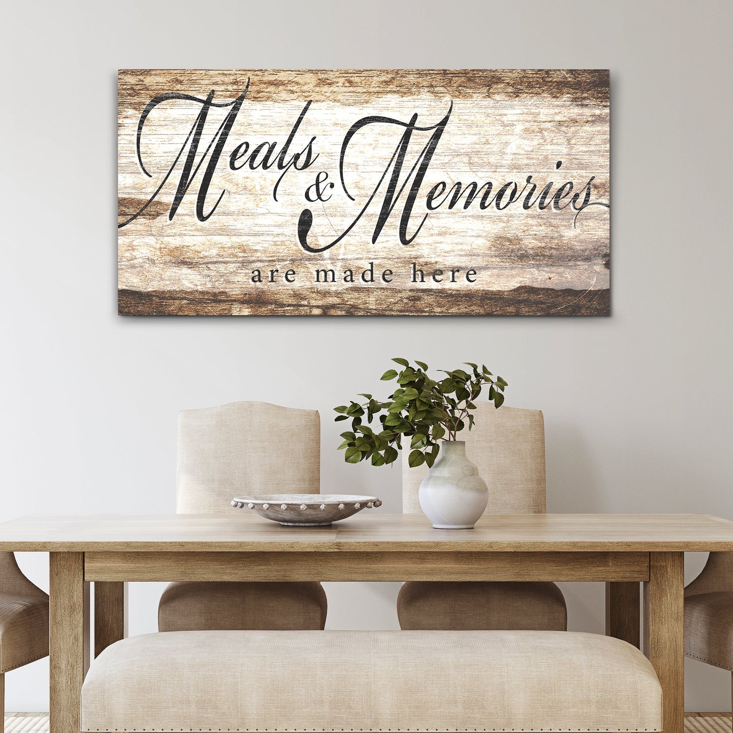 Canvas sign Meals and Memories are Made Here Kitchen Sign II by Tailored Canvases, wood grain on Tampa Home & Garden Store
