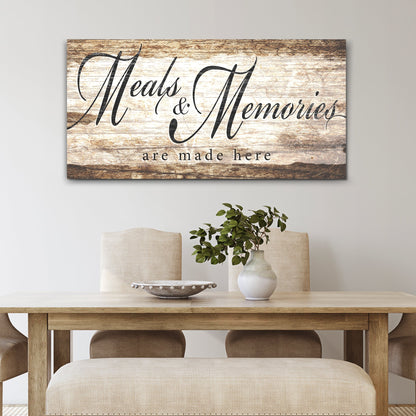 Canvas sign Meals and Memories are Made Here Kitchen Sign II by Tailored Canvases, wood grain on Tampa Home & Garden Store