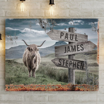 Highland cow rustic sign canvas artwork with weathered wood Tailored Canvases on Tampa Home & Garden Store