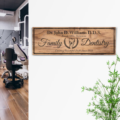 Dentist Sign VIII canvas by Tailored Canvases wood-grain dental plaque typography on Tampa Home & Garden Store