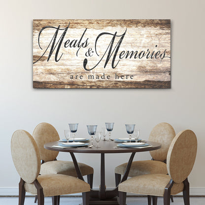 Canvas kitchen sign II rustic wood backdrop with Meals & Memories text by Tailored Canvases on Tampa Home & Garden Store