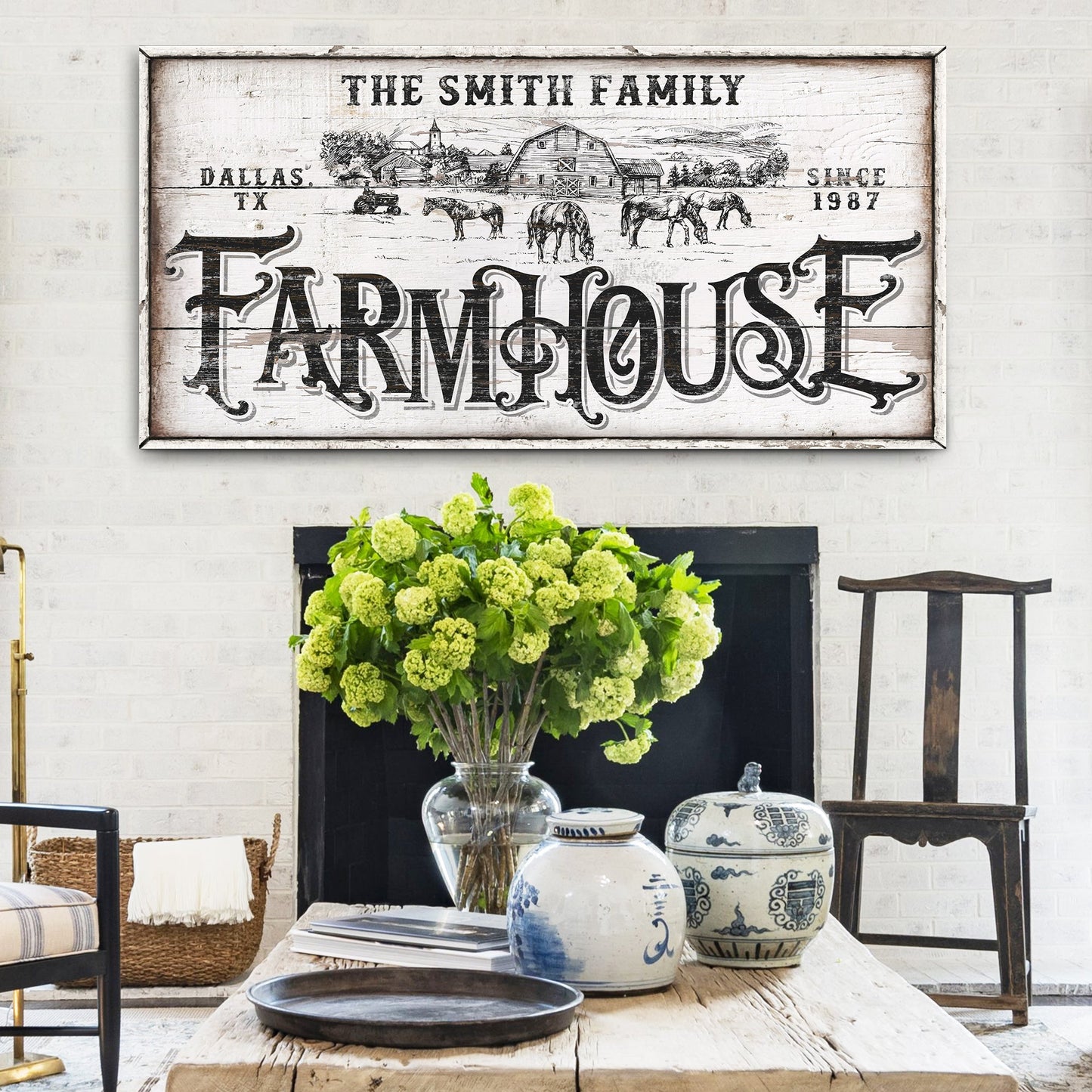 Personalized Farmhouse Sign IV Canvas by Tailored Canvases; whitewashed panel, black print on Tampa Home & Garden Store