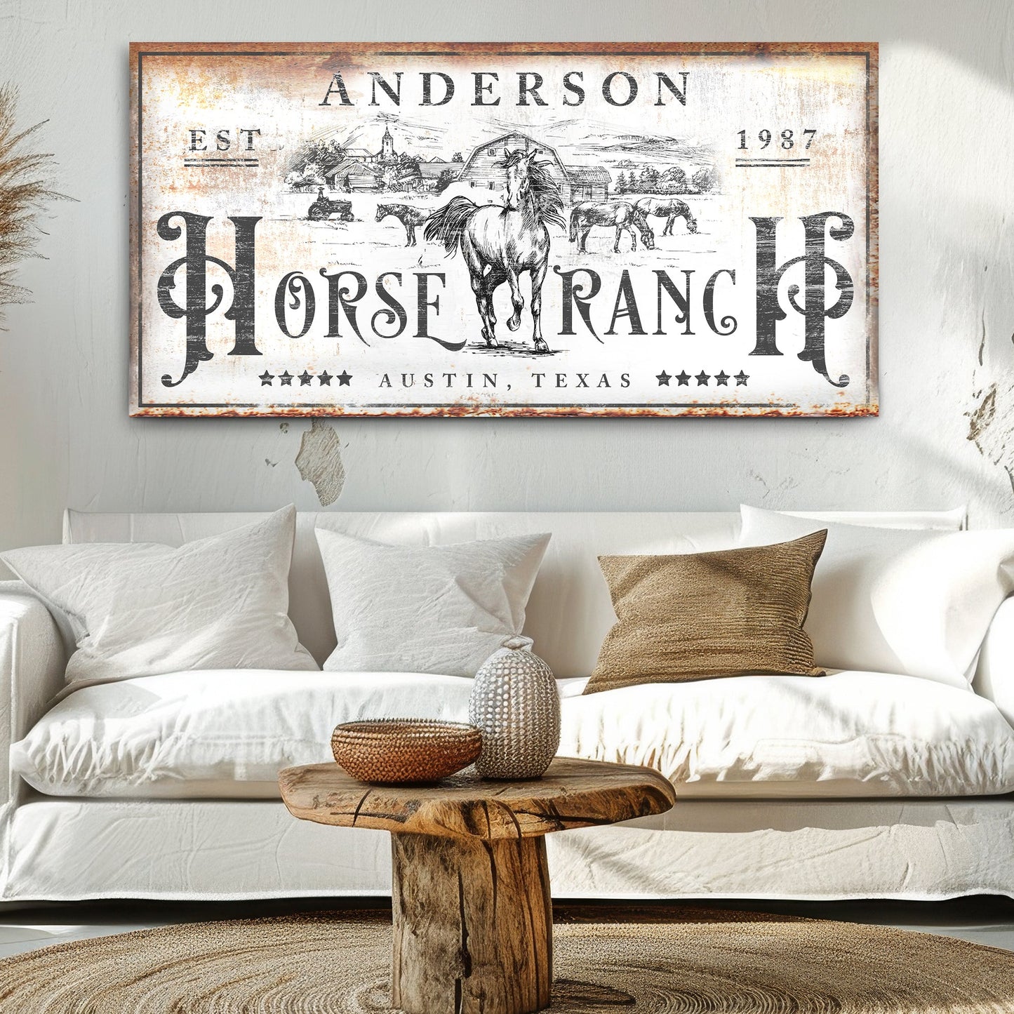 Family Horse Ranch Rustic Sign canvas with horse scene by Tailored Canvases on Tampa Home & Garden Store