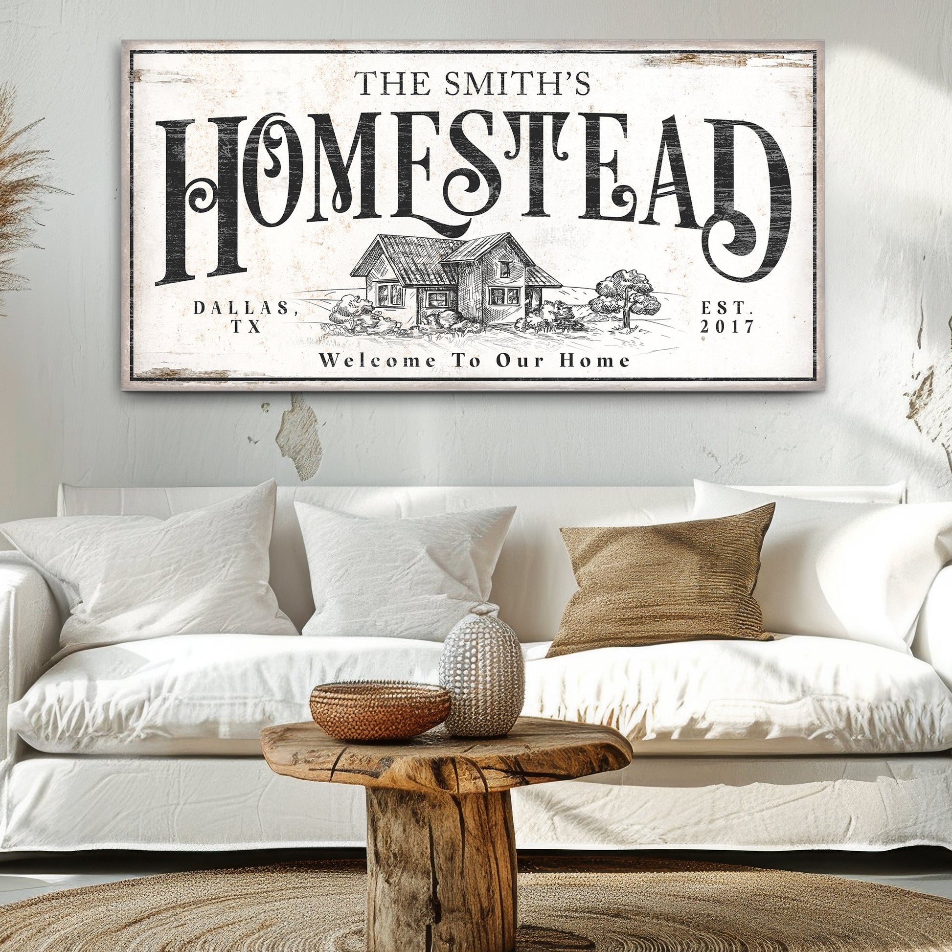 Vintage Homestead Sign II canvas wall art with distressed white background and bold HOMESTEAD on Tampa Home & Garden Store