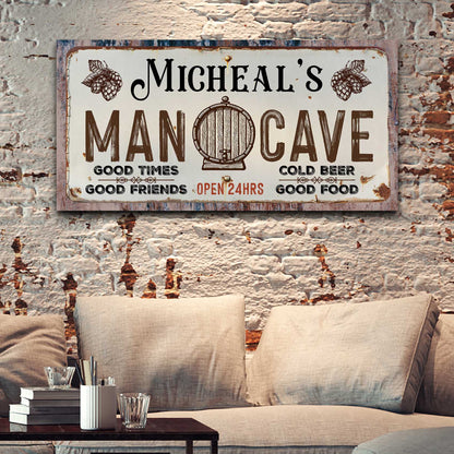 Man Cave Sign III canvas crafting wall art by Tailored Canvases, rustic vintage bar sign on Tampa Home & Garden Store