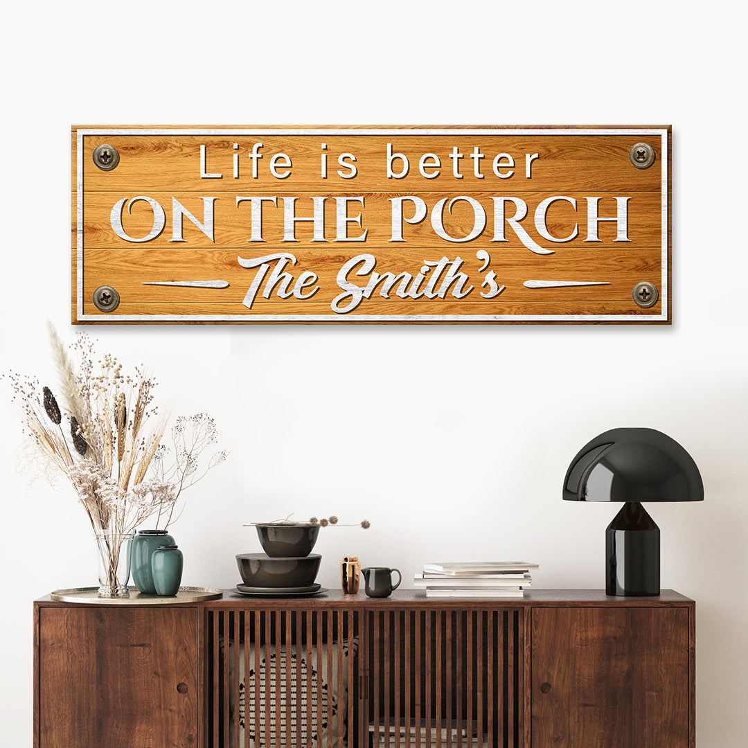 Family Name Porch Sign wood with white lettering and corner screws on Tampa Home & Garden Store