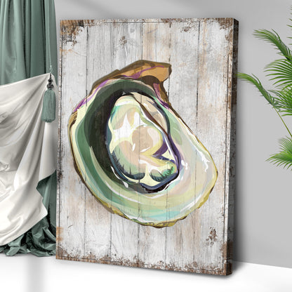 Oyster Shell Coastal Portrait Canvas Wall Art on weathered wood backdrop on Tampa Home & Garden Store