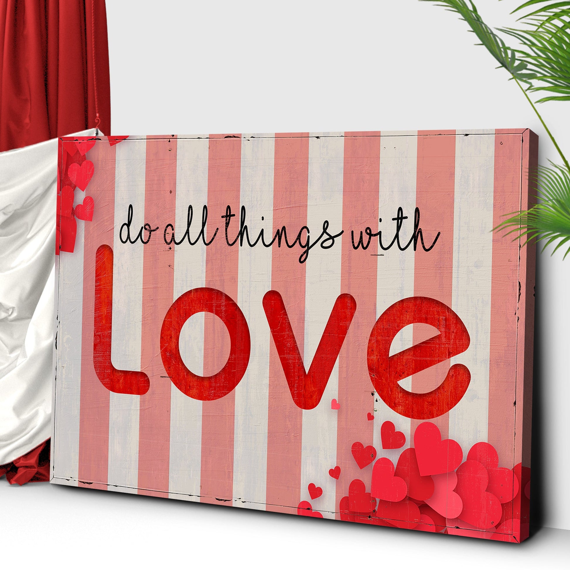 Valentines Day Sign V canvas by Tailored Canvases with pink stripes and heart art on Tampa Home & Garden Store