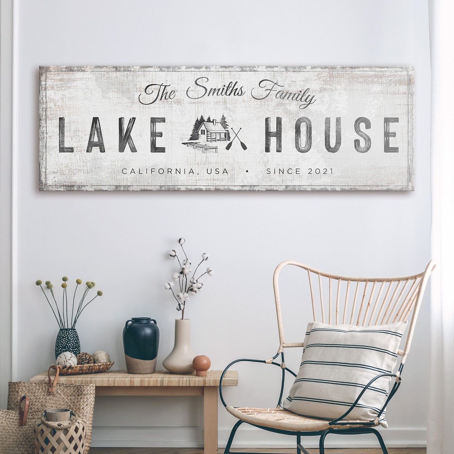 Lake House Cabin Sign canvas from Tailored Canvases crafting canvas with rustic distressed finish on Tampa Home & Garden Store