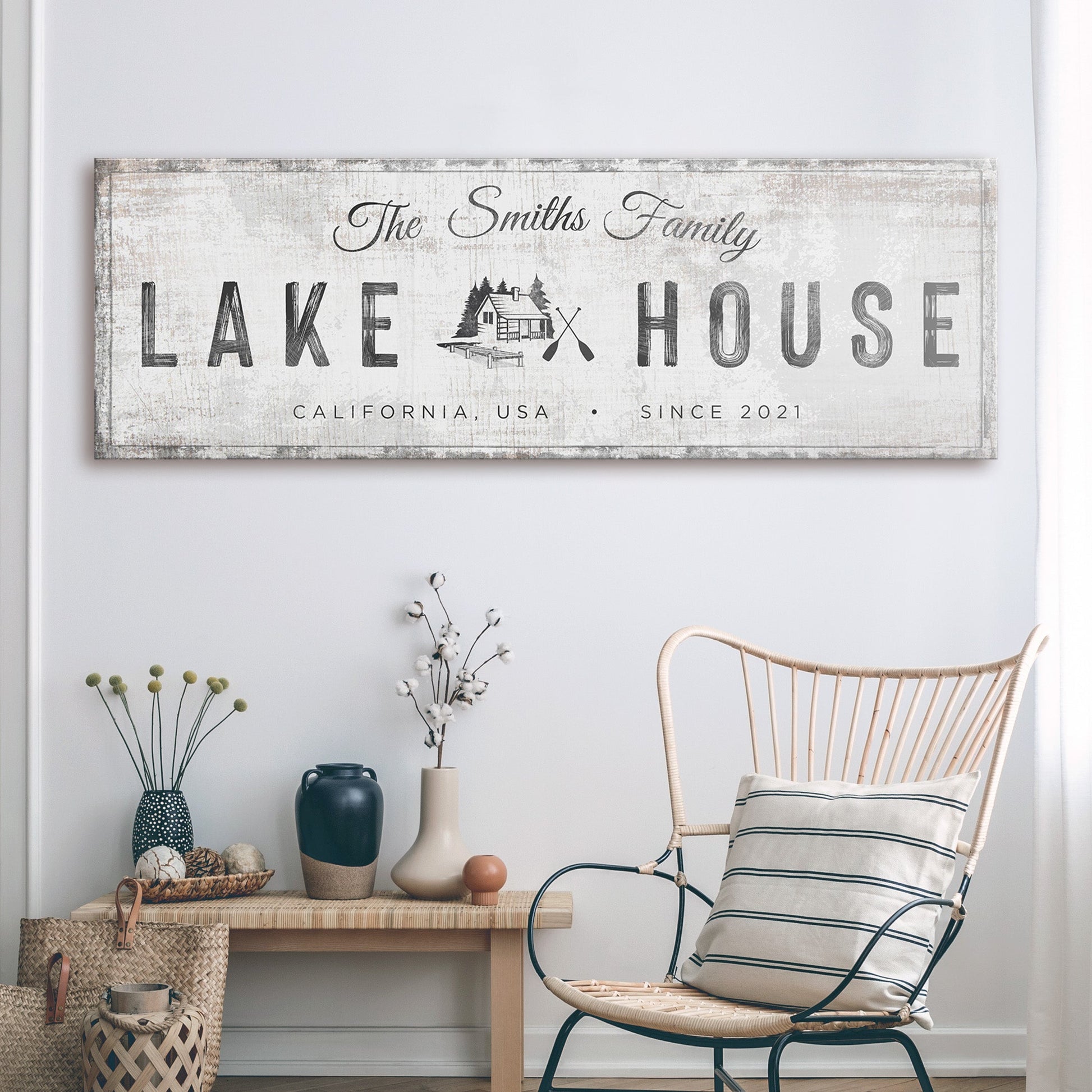 Lake House Cabin Sign canvas from Tailored Canvases crafting canvas with rustic distressed finish on Tampa Home & Garden Store