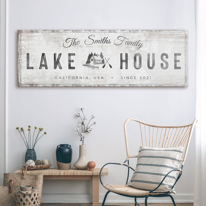Lake House Cabin Sign canvas from Tailored Canvases crafting canvas with rustic distressed finish on Tampa Home & Garden Store