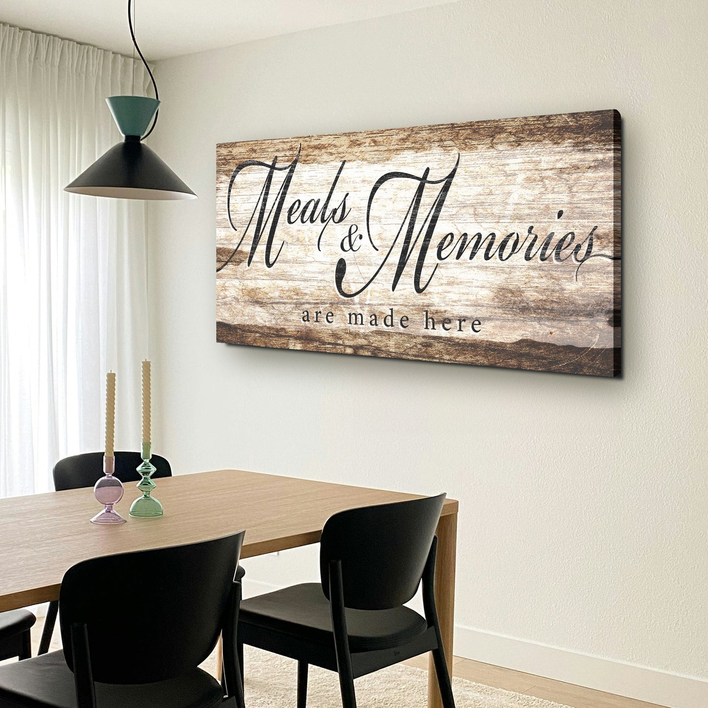 Canvas kitchen sign II with wood finish featuring Meals and Memories are made here on Tampa Home & Garden Store