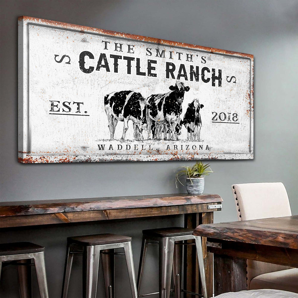 Branded Cattle Ranch Sign V canvas by Tailored Canvases with cattle illustration on Tampa Home & Garden Store