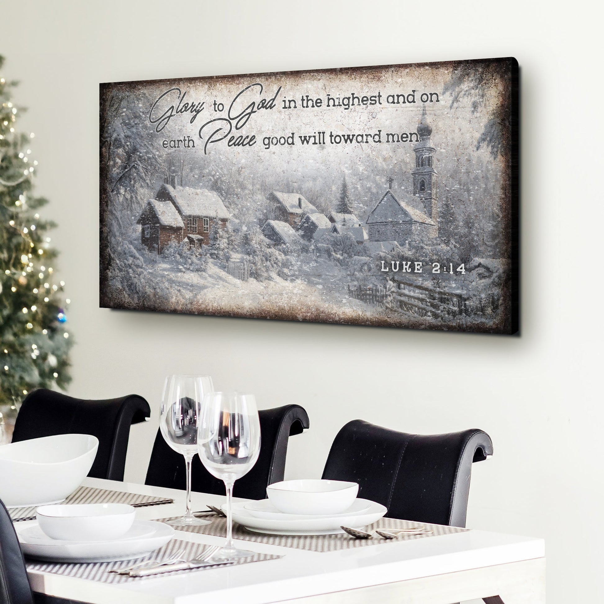 Vintage Christmas Village Luke 2:14 Scripture Sign II Canvas by Tailored Canvases on Tampa Home & Garden Store
