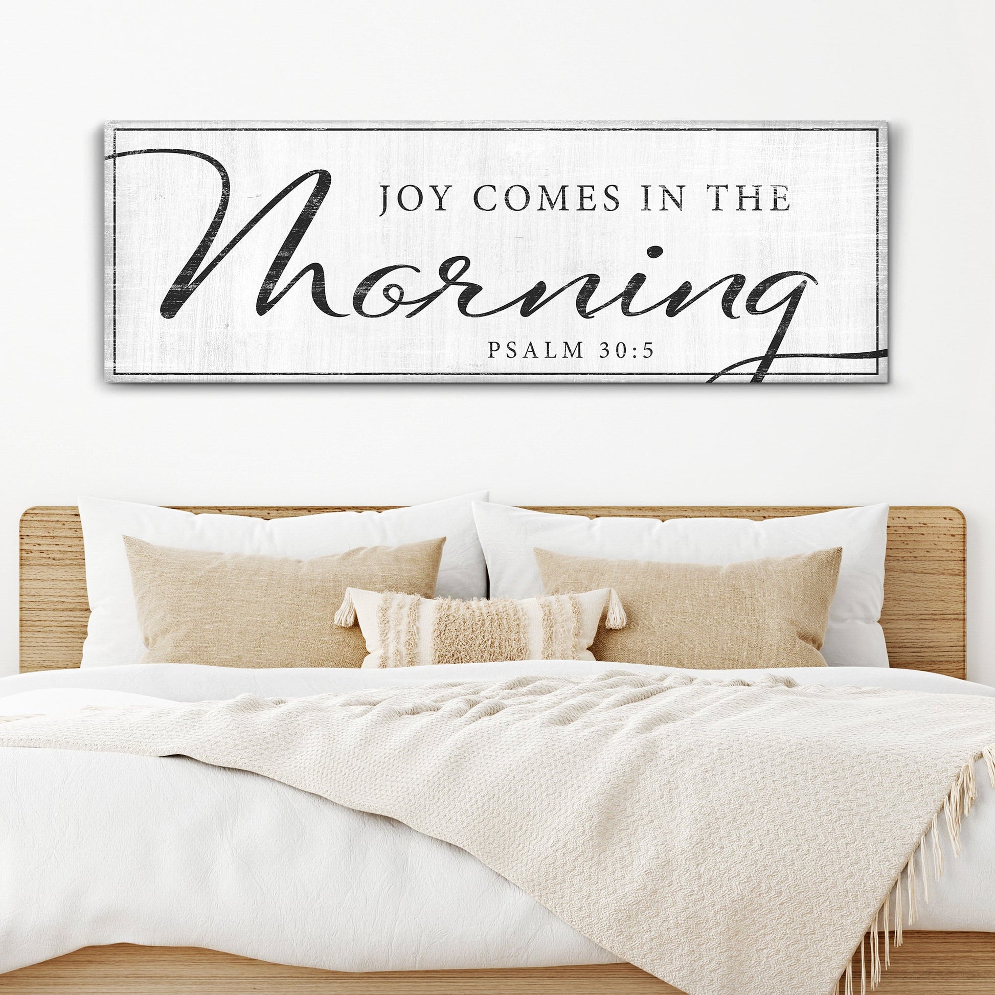 Canvas Joy Comes In The Morning Faith Sign IV with white background and black text on Tampa Home & Garden Store